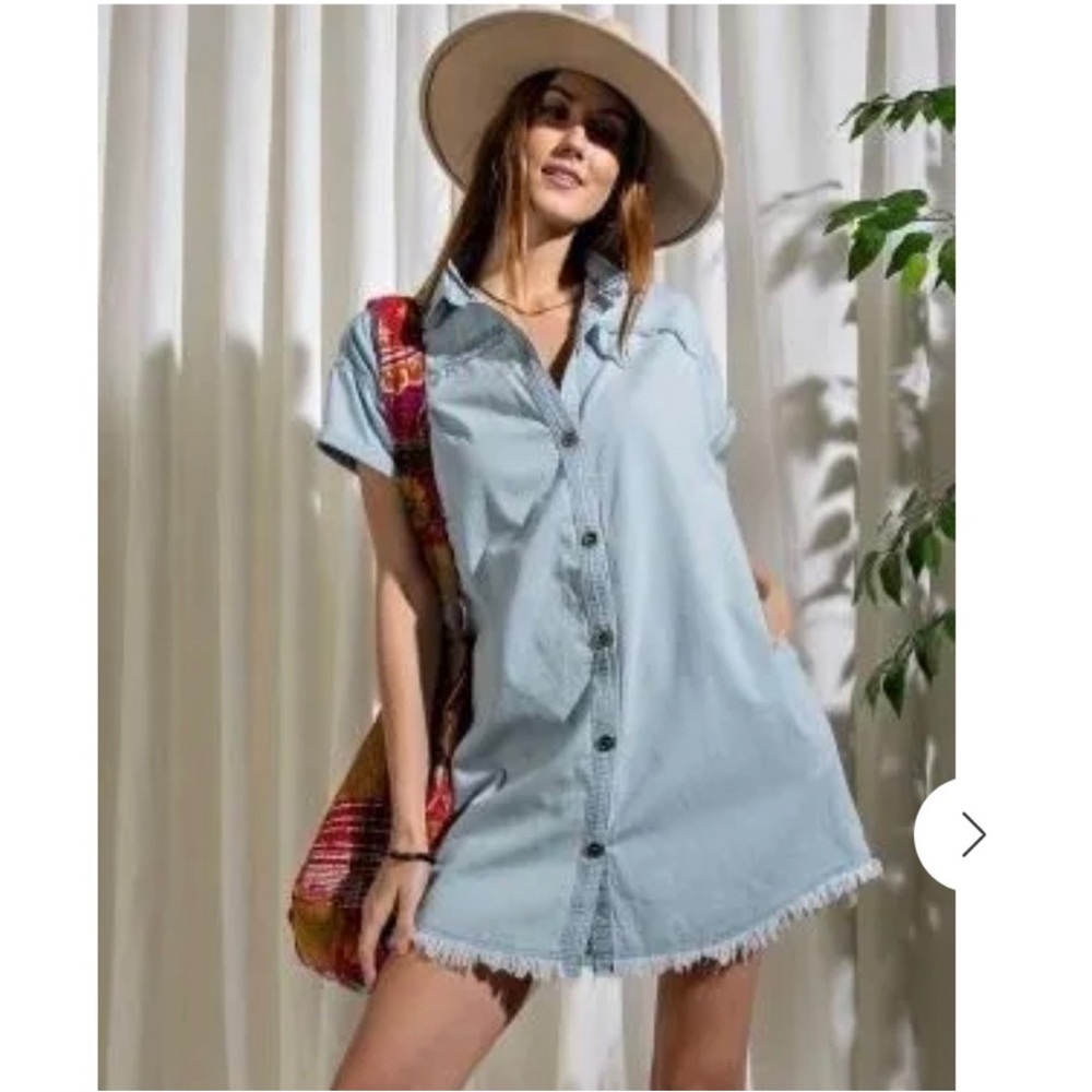 Her Entire Name Says Grace Casual Blue Denim Shirt Dress